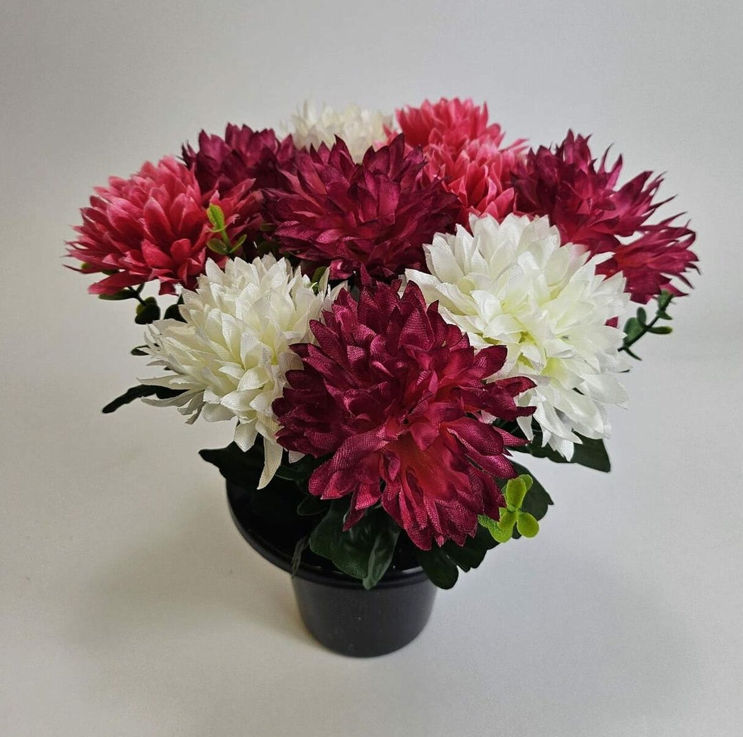 25Cm Chrysanthemum Grave Pot Ivory/Cerise