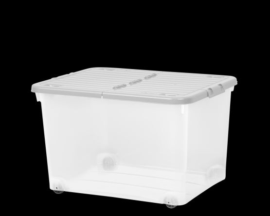 Wham 44L Wheeled Box & Folding Lid Clear/Cool Grey