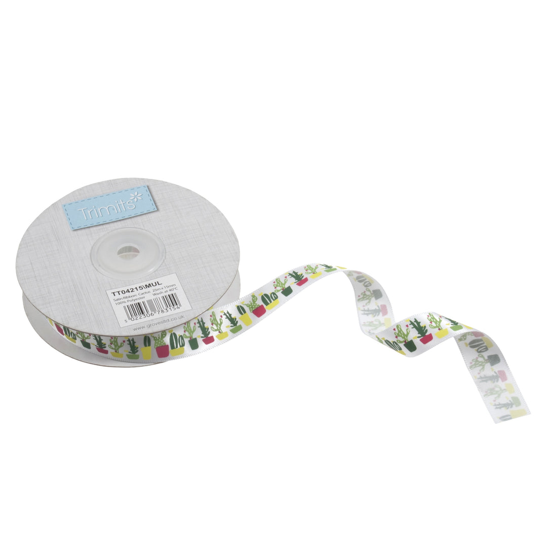 Satin Ribbon: Cactus: 15mm Sold By The Metre
