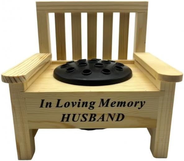 Husband Wooden Memorial Graveside Bench with Flower Insert Pot