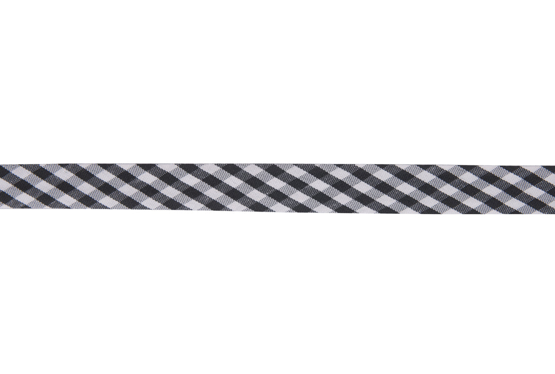 Trim: Bias Binding: Polycotton: Gingham: 15mm: Black Sold By The Metre