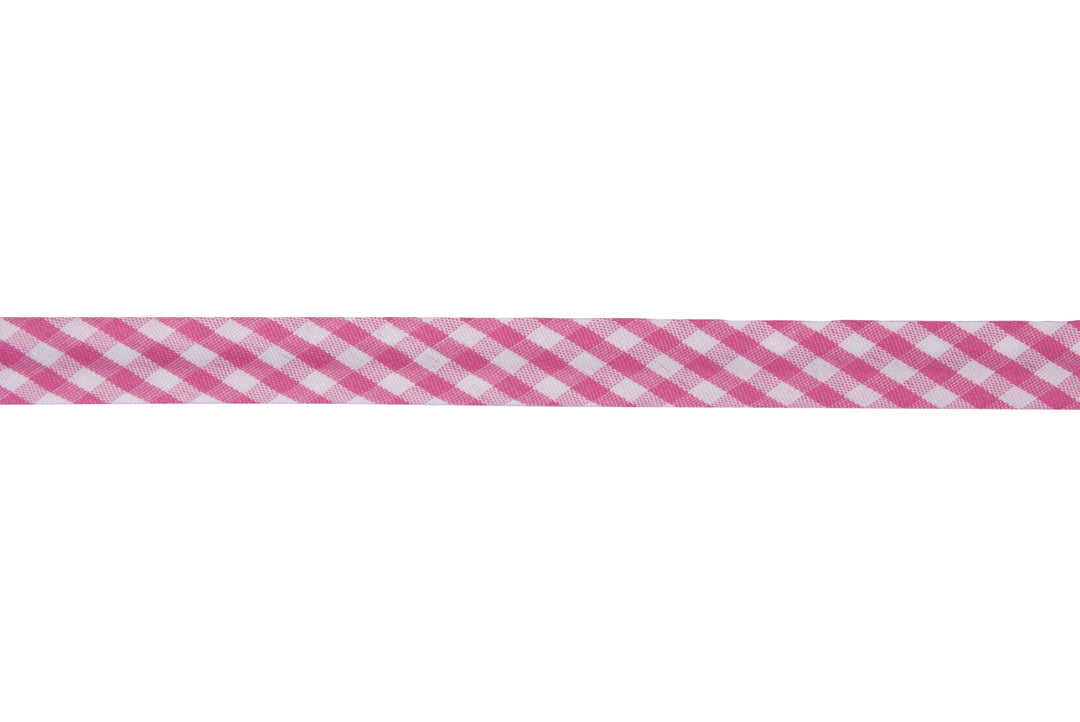 Trim: Bias Binding: Polycotton: Gingham: 15mm: Cerise Sold By The Metre
