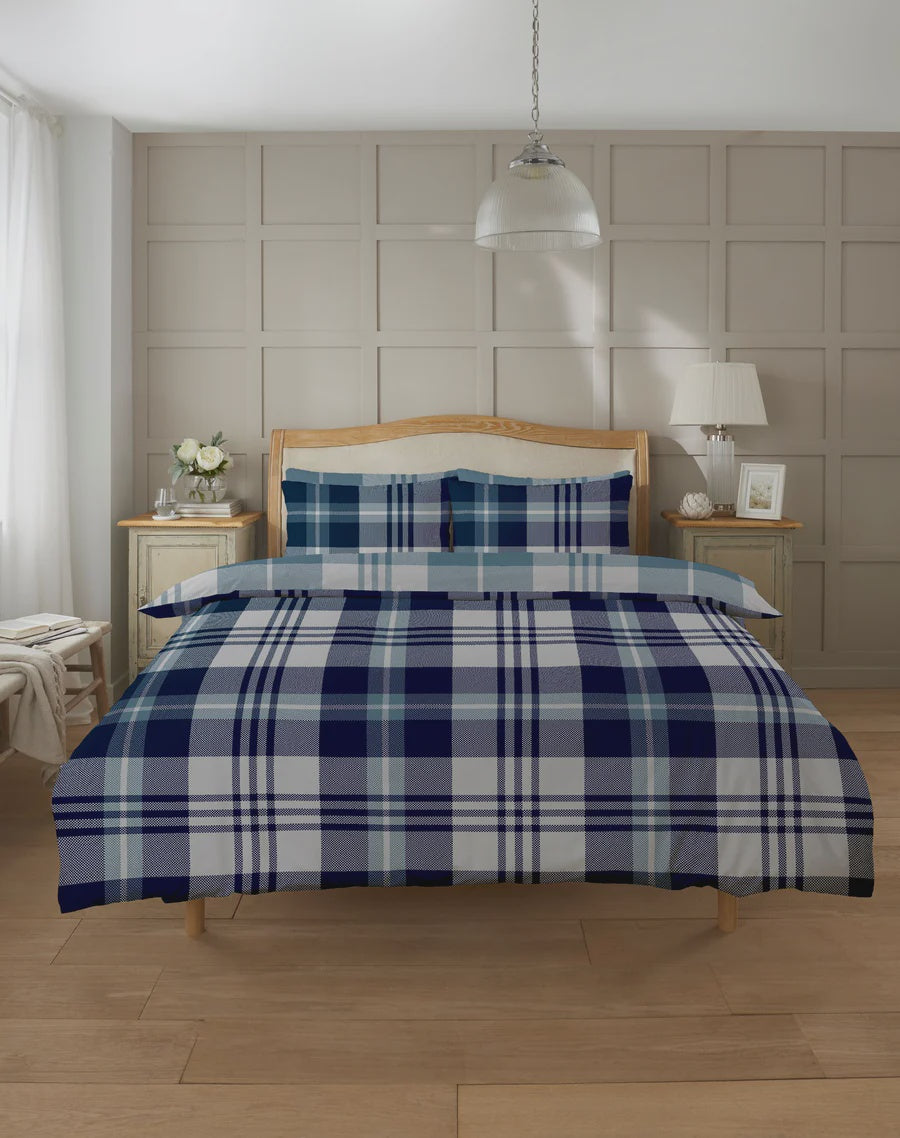 Glasgow Check Duvet Cover Set Double Navy
