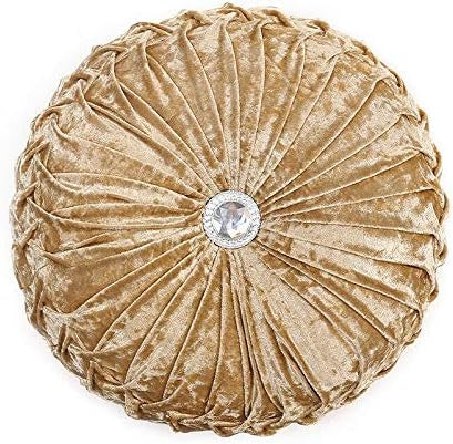 Velvet Round Cushion Cover Large Stitched with Diamond Gold 35 x 35Cm