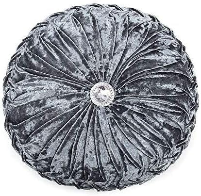 Velvet Round Cushion Cover Large Stitched with Diamond Grey 35 x 35Cm