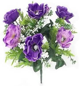 Artificial Silk Anemone & Foliage Flower Bush Purple