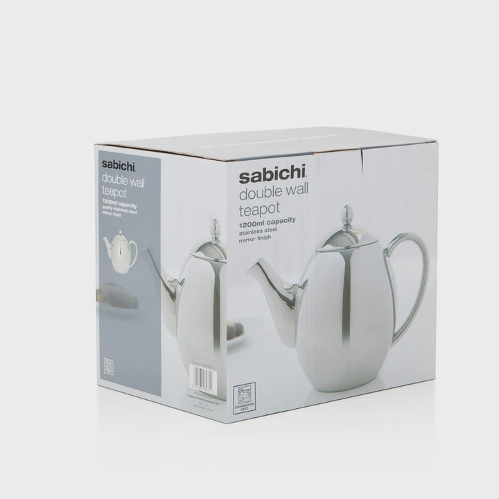 Sabichi 1200ml Double Wall Stainless Steel Teapot