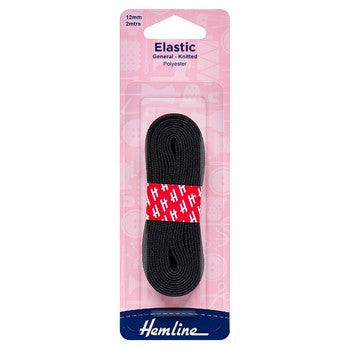 General Purpose Knitted Elastic: 2m x 12mm: Black