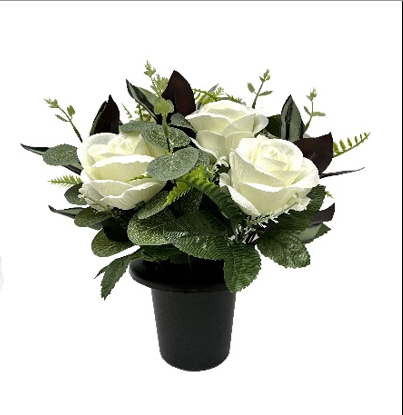 25cm Cream Open Rose Eucalptus Foliage Flower pot