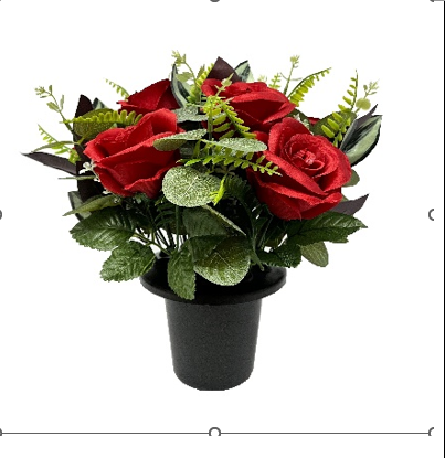 25cm Red Open Rose Eucalptus Foliage Flower pot
