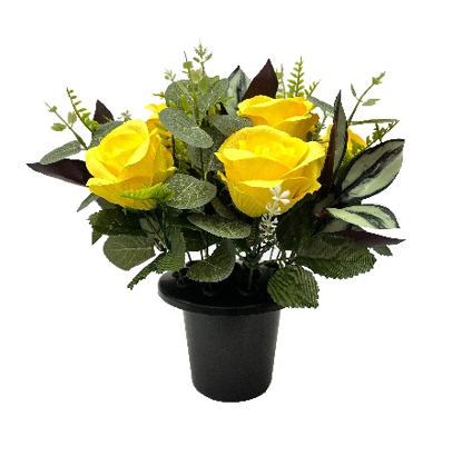 25cm Yellow Open Rose Eucalptus Foliage Flower pot