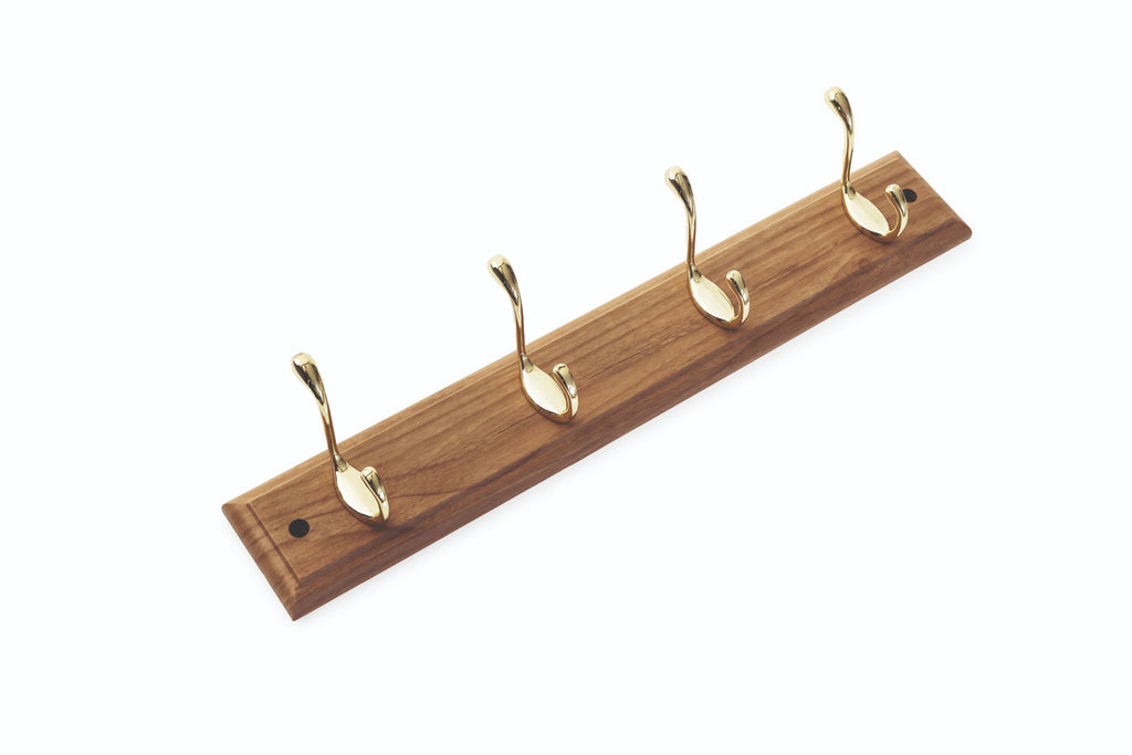 Salford 4 Polished Brass Finish Hooks Wall Pine