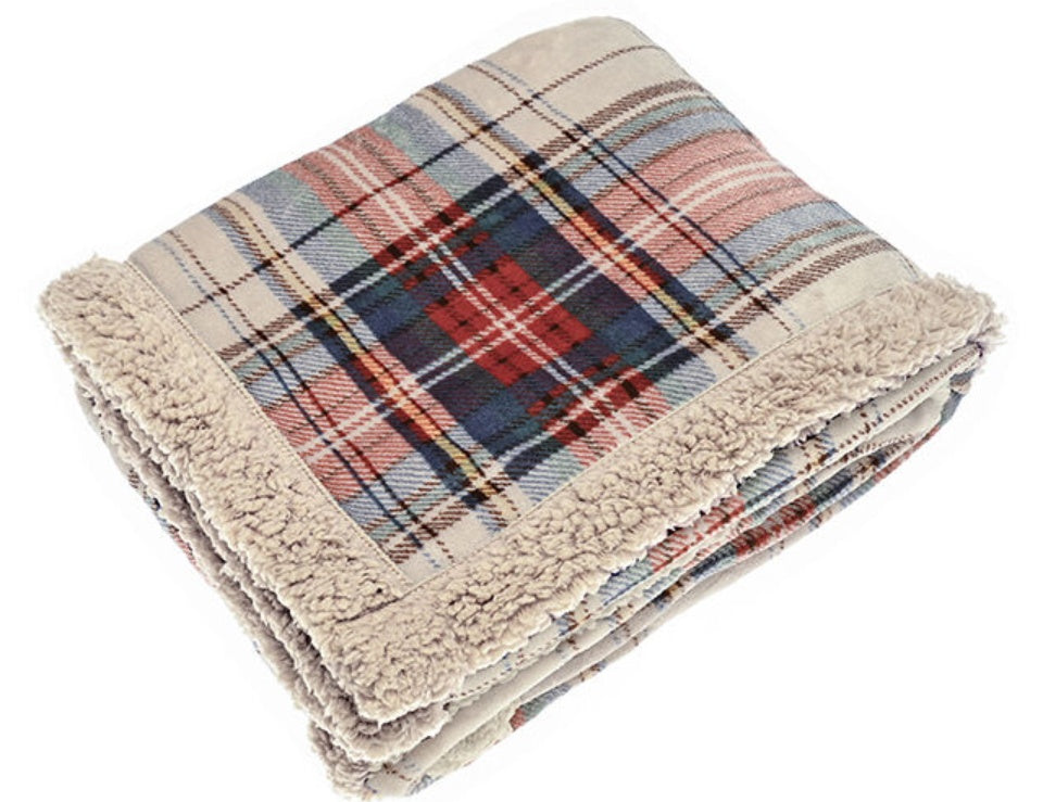 Check Sherpa Flannel Throw Blanket 130x170cm Linen