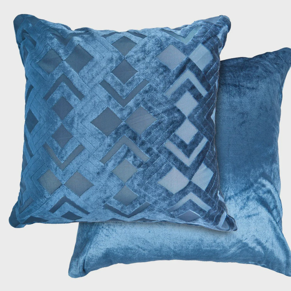 Valencia Blue Art Deco Velvet Cushion Cover