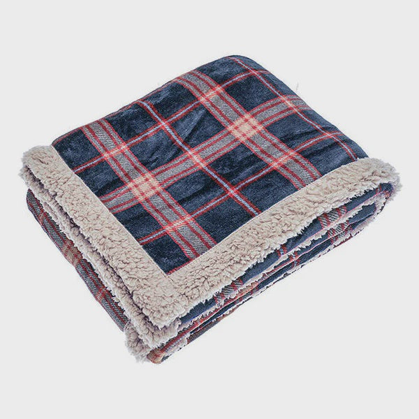 Check Sherpa Flannel Throw Blanket 130x170cm Midnight Taupe