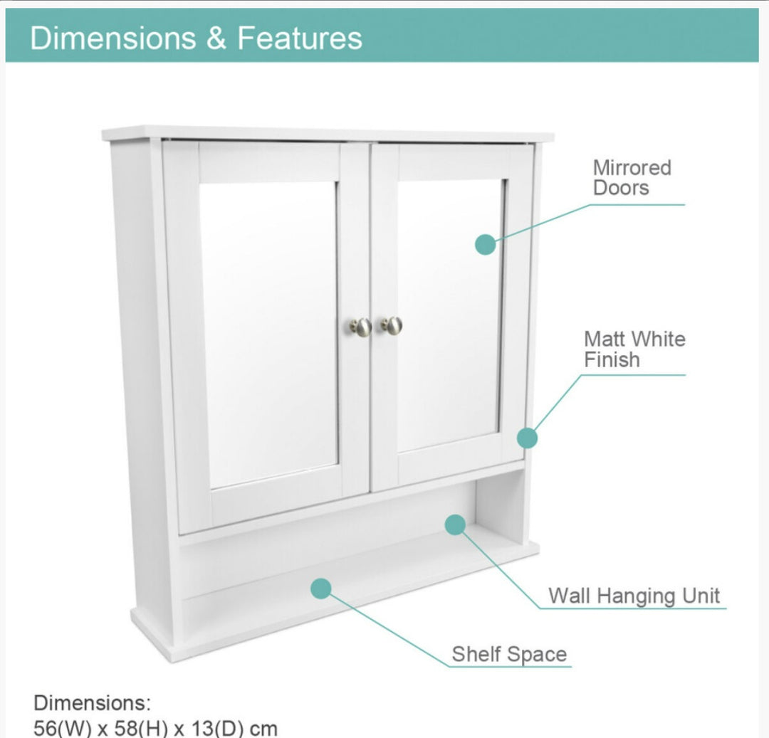 Anika Wall Mounted Bathroom Cabinet Double Door Mirrored