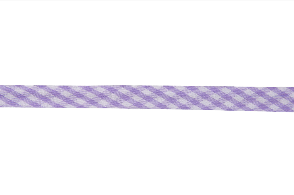 Trim: Bias Binding: Polycotton: Gingham: 15mm: Lilac Sold By The Metre