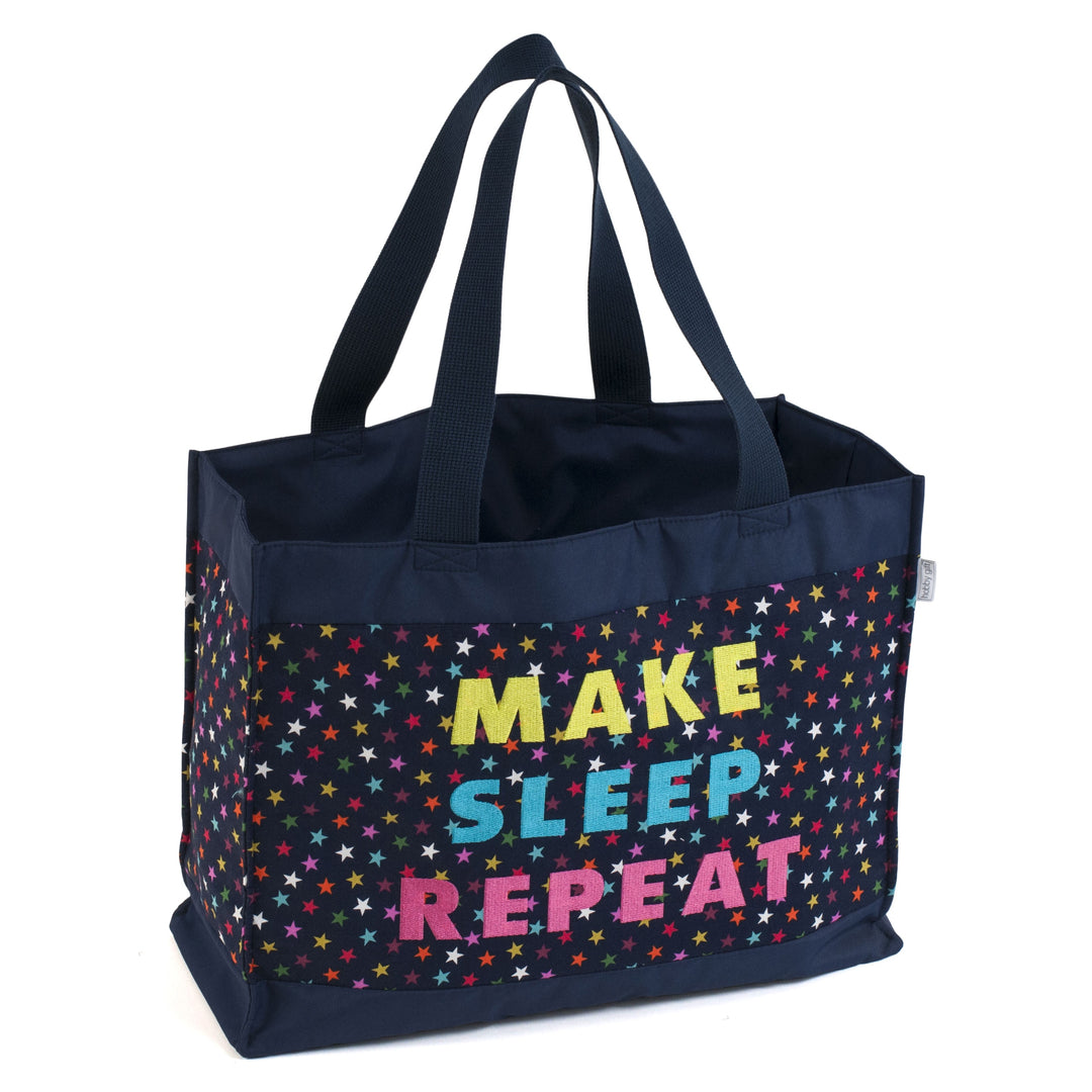 Craft Bag: Shoulder Tote (L): with Embroidered Slogan: Navy Stars