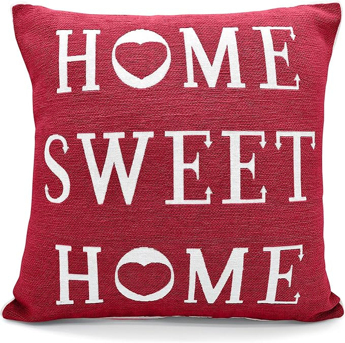 Home Sweet Home Cushion Cover Red Chenille 43x43cm