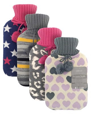 Hot Water Bottles with Trendy Knitted Cover - Assorted Designs