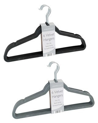 Pack of 6 Non Slip Velvet Hangers with Swivel Hook Assorted