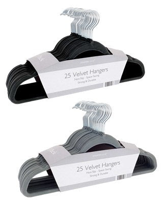 Pack of 25 Non Slip Velvet Hangers with Swivel Hook  Assort
