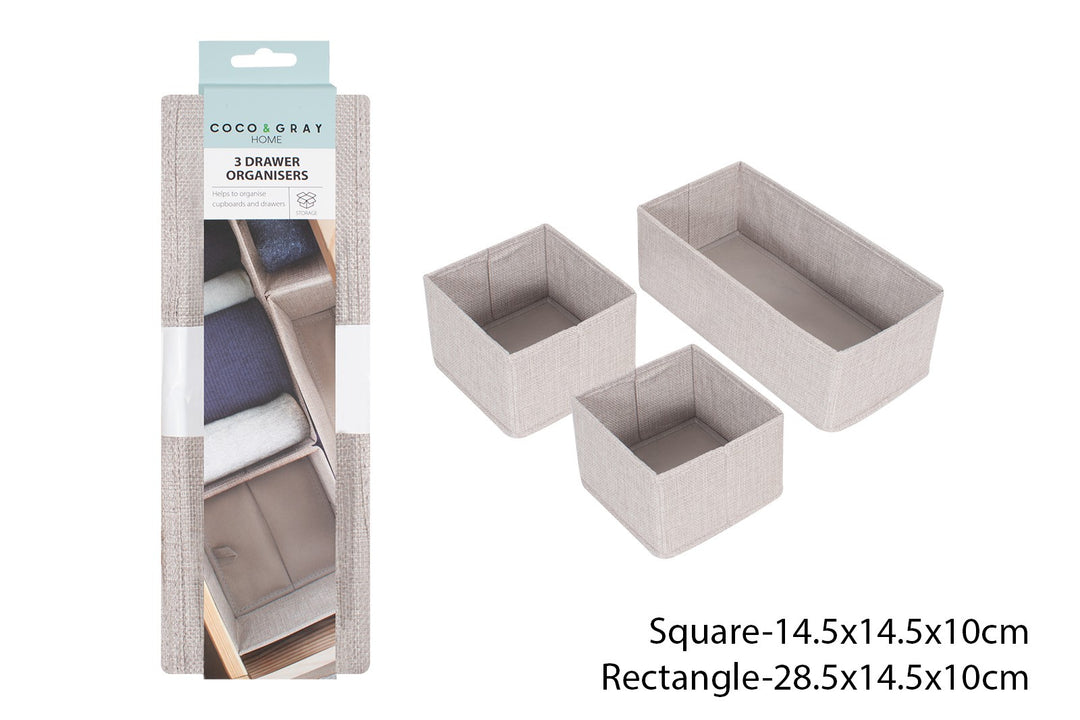 Coco & Gray Drawer Organiser 3pk - 2 x Square & 1 x Rectangle