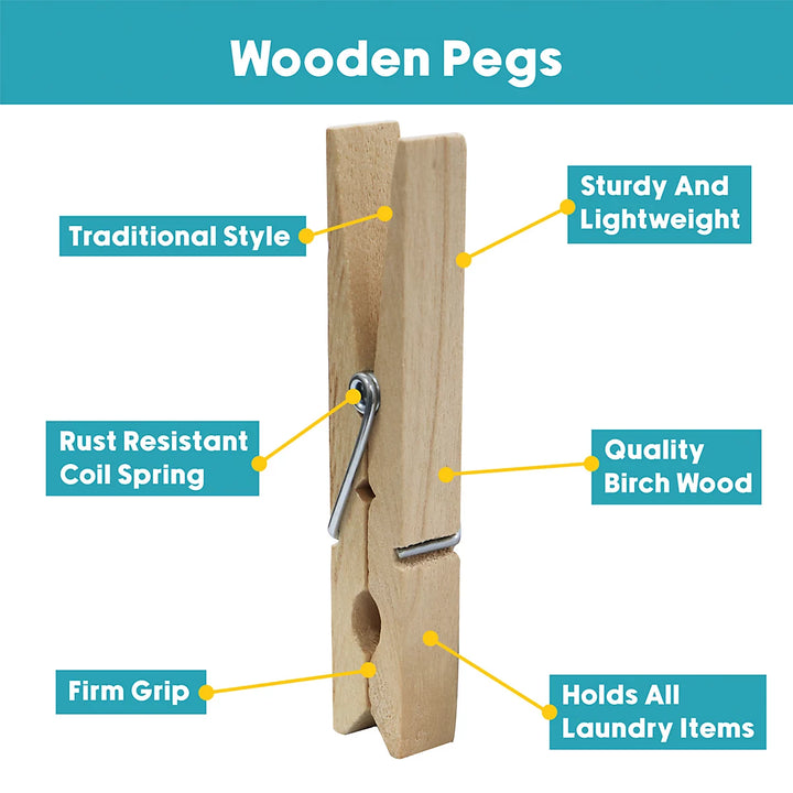 JVL 24-Piece Strong Wooden Retro Vintage Clothes Pegs