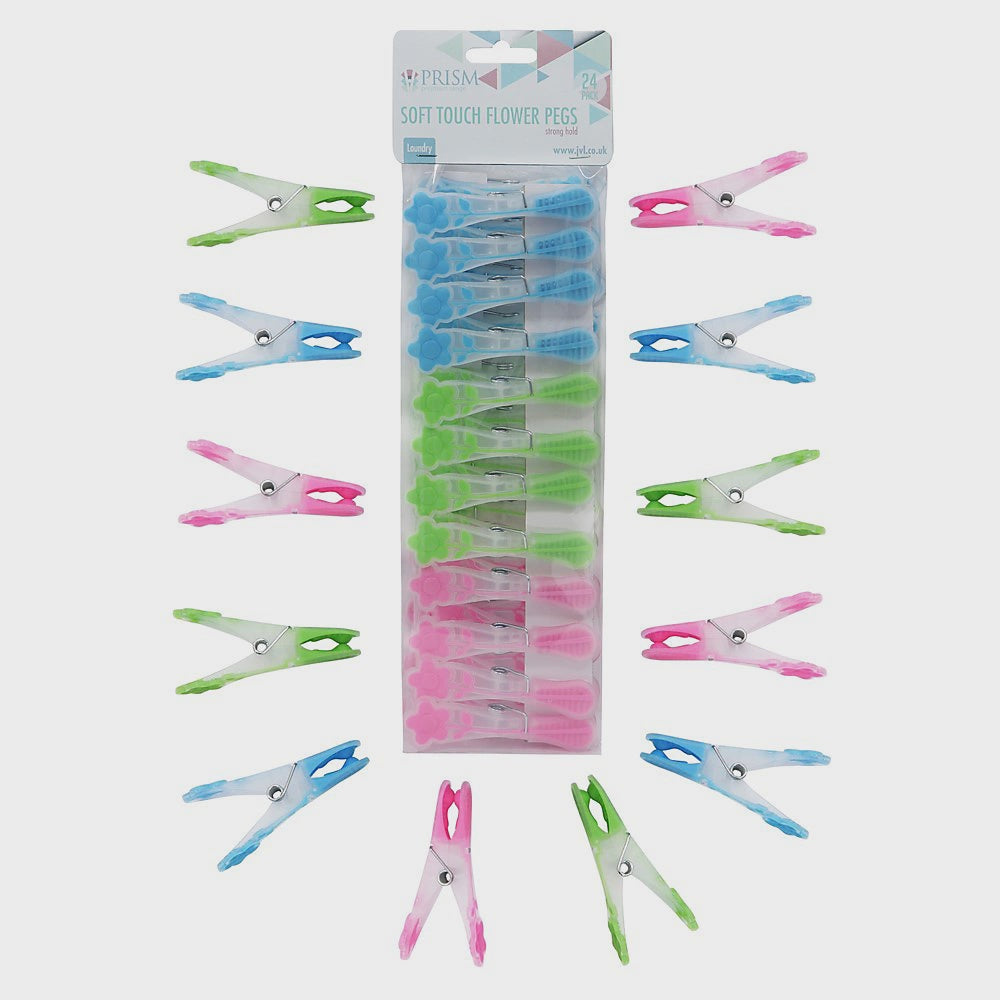 JVL Prism Soft Touch Flower Design Pegs Pack of 20