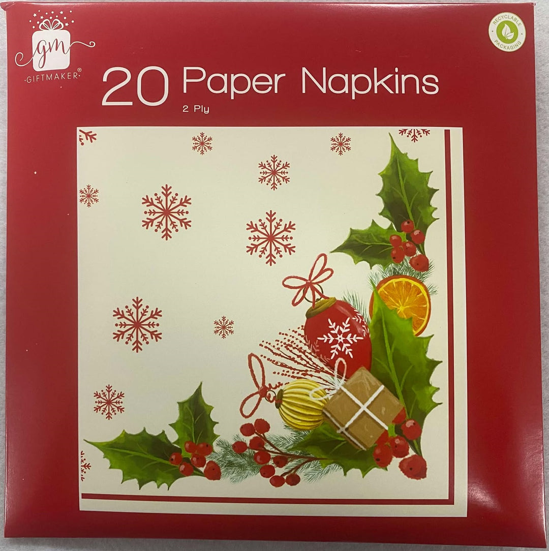 Set Of 20 Xmas Napkin 33x33cm Traditional Berry