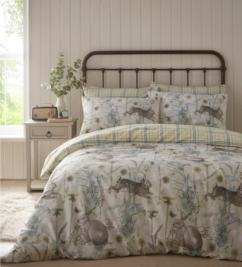 Rabbit Duvet Cover Set Double Sage Reversible