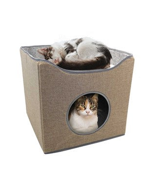 Smart Pets Folding Cat House with Scratching Board - 40x40x34cm - Natural