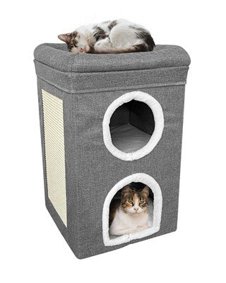 Smart Pets 2 Storey Folding Cat House - 40x40x64cm - Grey