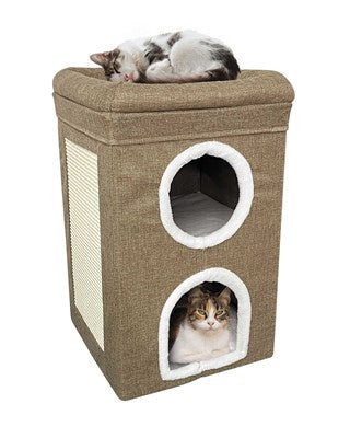 Smart Pets 2 Storey Folding Cat House - 40x40x64cm - Natural