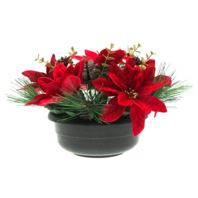 24Cm Red Poinsettia Gold Eucalyptus Grave Flower pot
