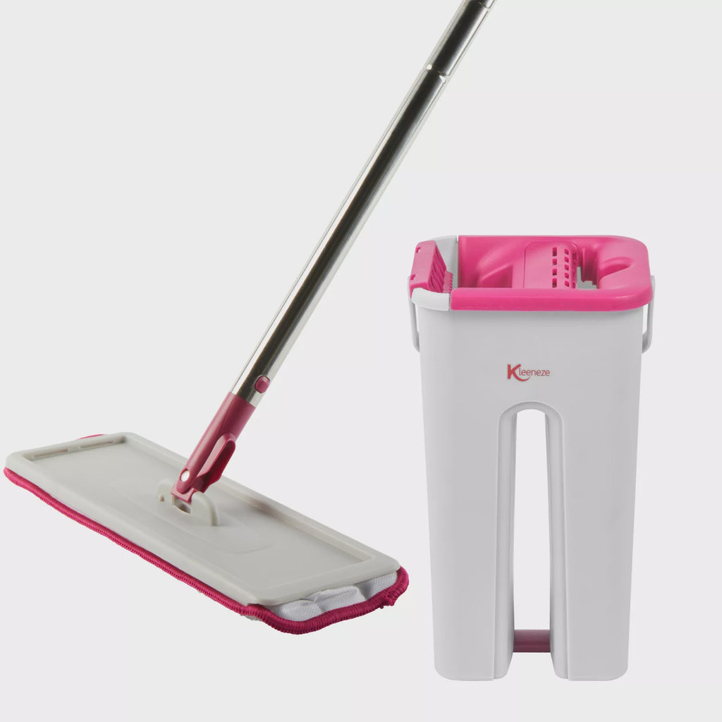 Kleeneze Flat Mop & Bucket Set Microfibre Absorbent Slimline Head Compact Design