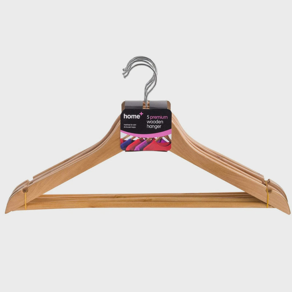 Home+ Premium Wooden Clothes Hangers 5 Pack