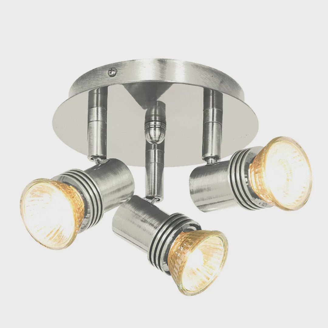 3 Lights Satin Silver Finish Plate Spotlight Ceiling Light with Adjustable Heads