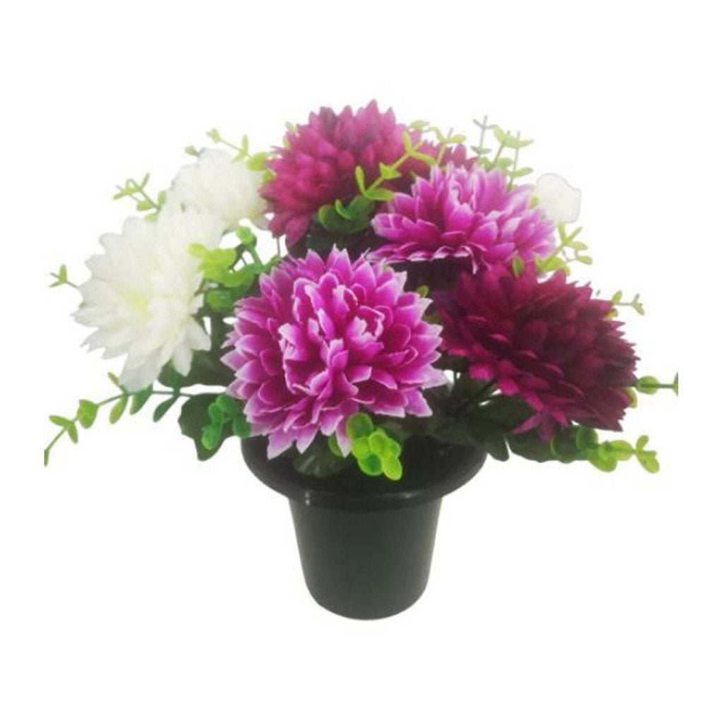 25Cm Chrysanthemum Grave Pot Ivory/Purple