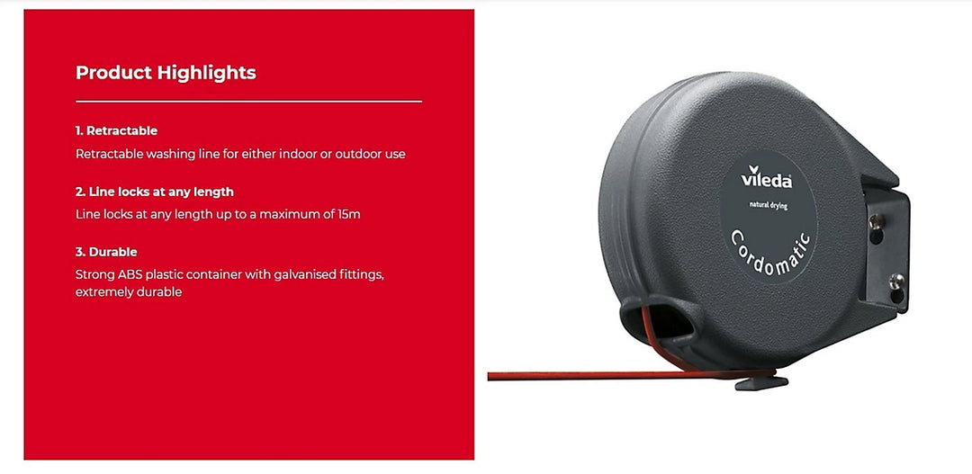 Vileda Cordomatic Retractable Washing Line with 15m Outdoor Clothes Line