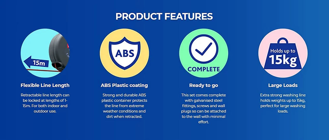 Vileda Cordomatic Retractable Washing Line with 15m Outdoor Clothes Line