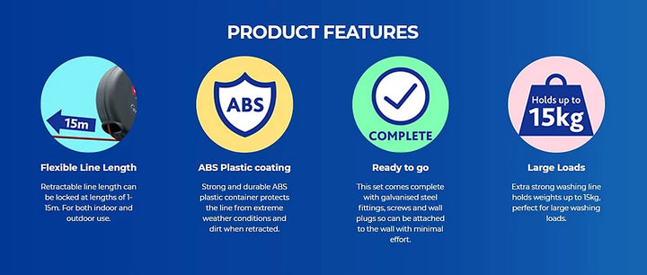 Vileda Cordomatic Retractable Washing Line with 15m Outdoor Clothes Line