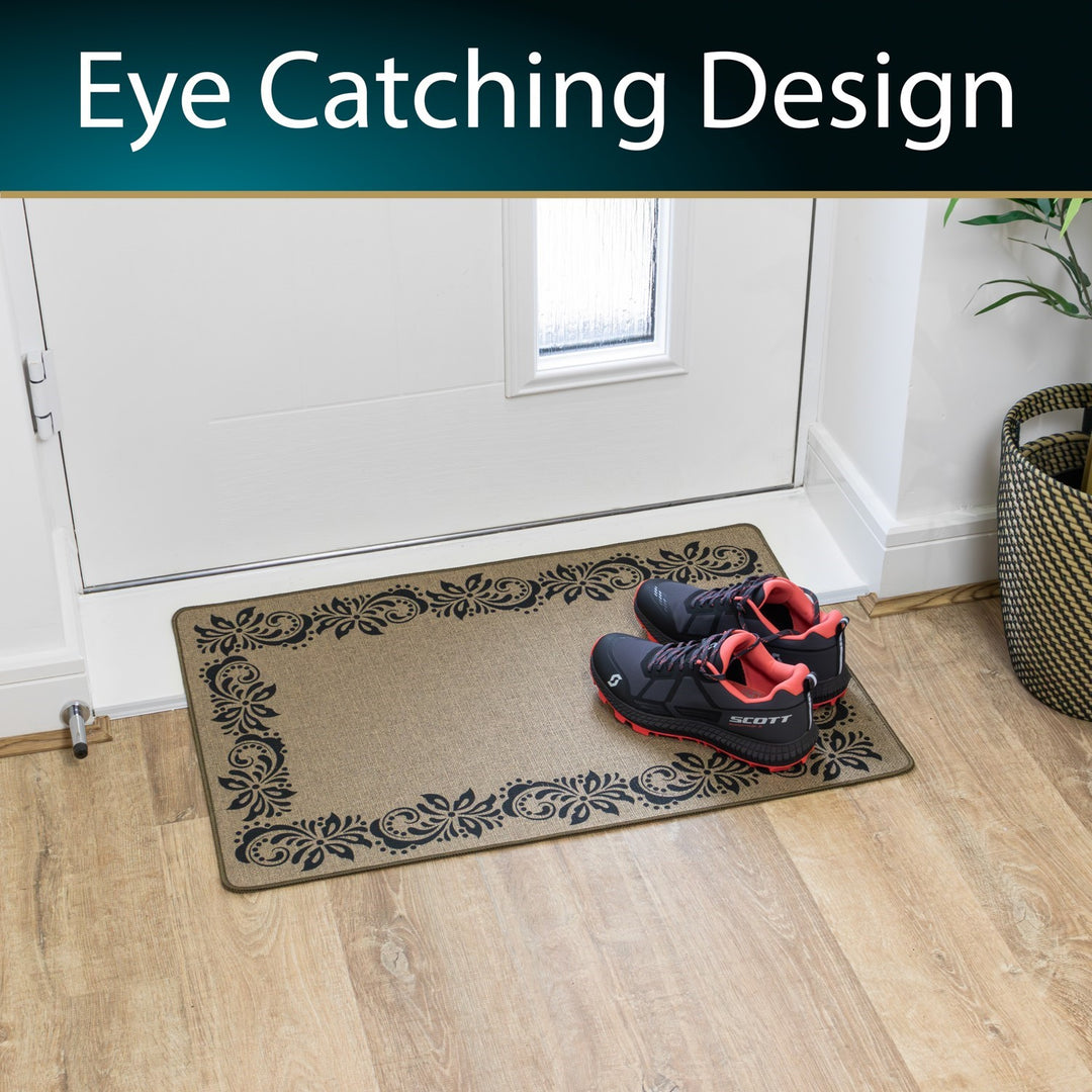 Elegance Machine Washable Doormat, 50x75cm - Scroll Border