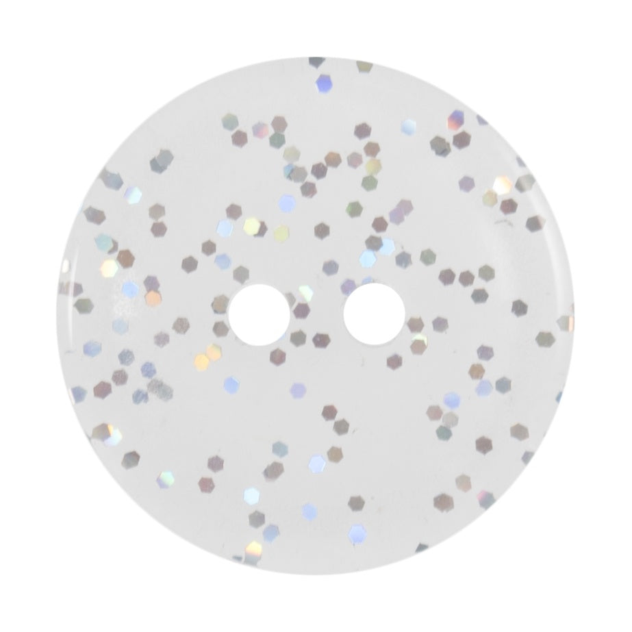 Buttons: Transparent: Glitter: 2 Hole: 15mm: Transparent/Silver