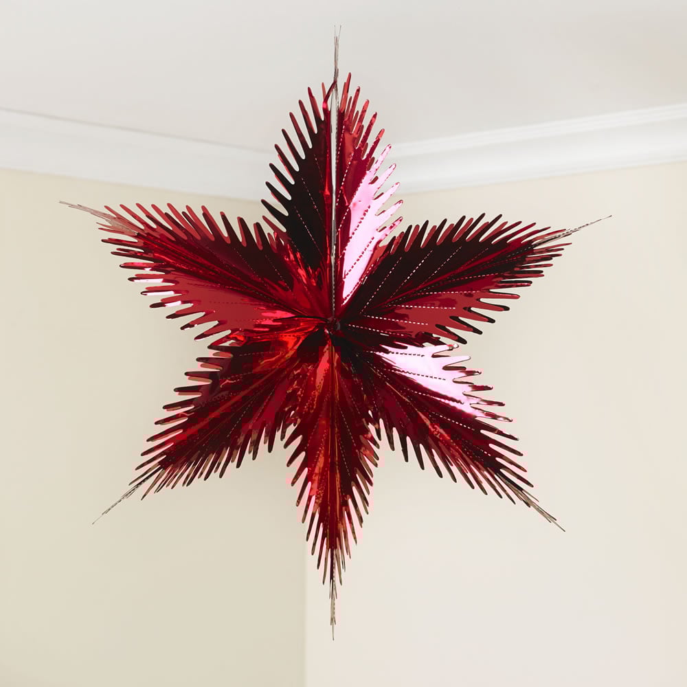 27X27cm Foil Hanging Star Decoration Red (N)