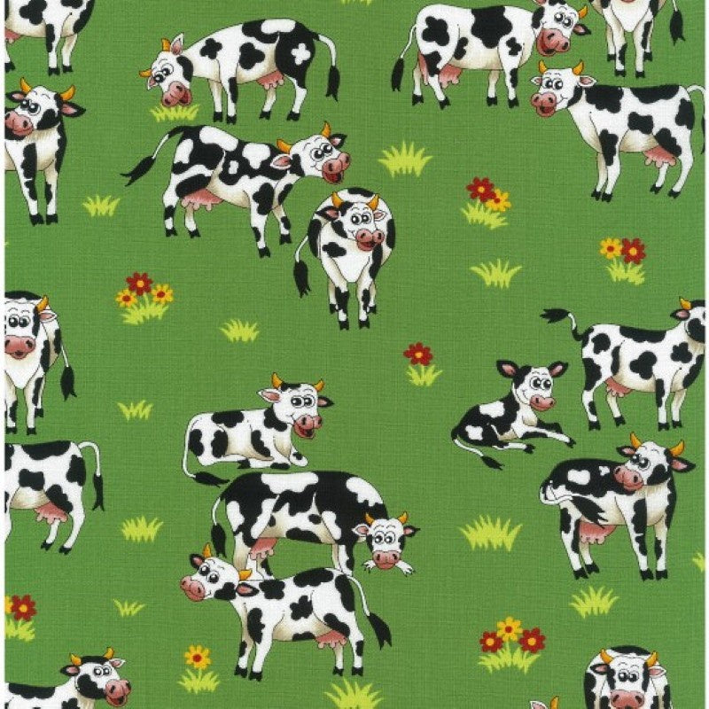 Nutex Farmyard Animals Fun Happy Cows in the Grass Field 80500-103 Sold By The Metre