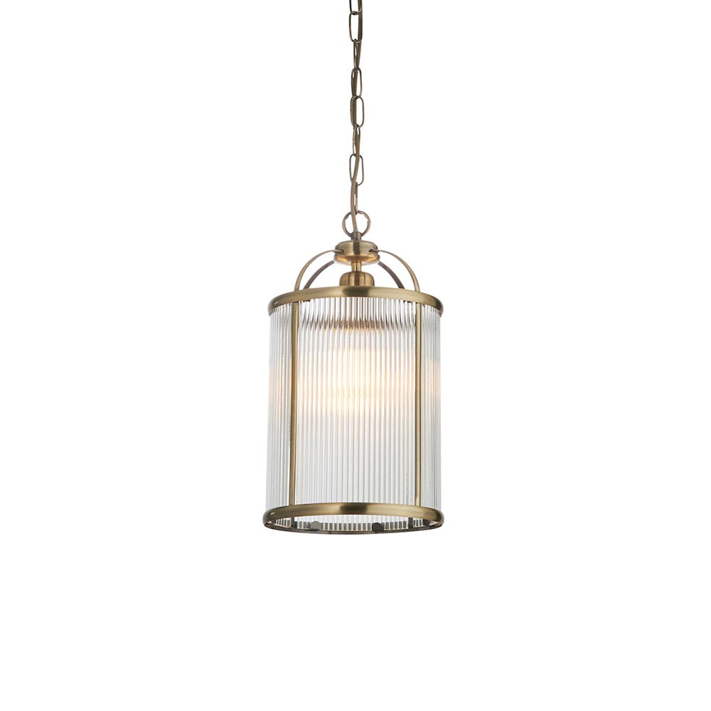 Lambeth ribbed glass pendant in antique brass