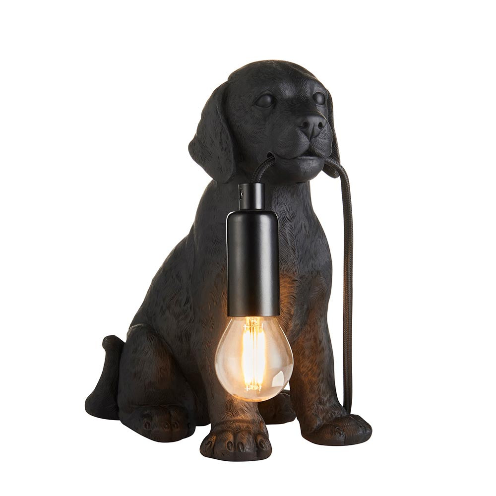 Matt black Labrador puppy table lamp