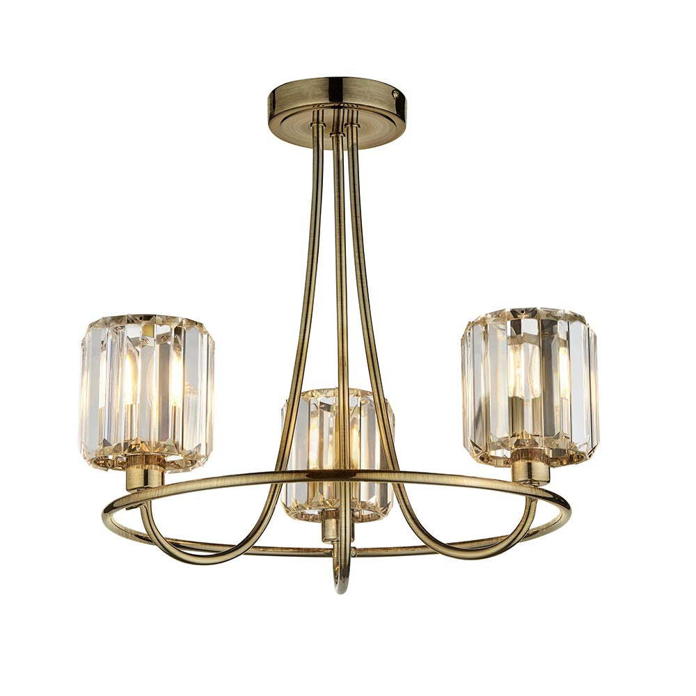 Berenice 3 light semi flush ceiling light in antique brass