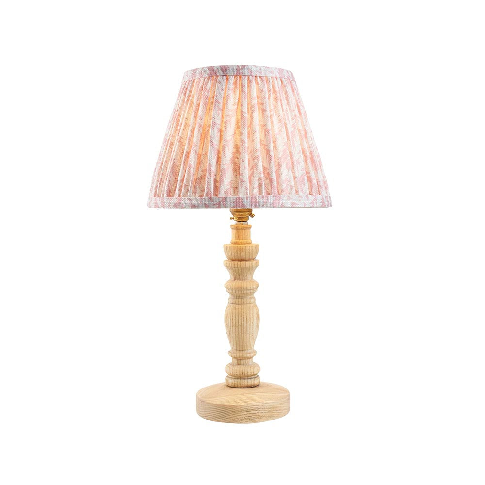 Bibury ash wood table lamp with peachy keen leaf shade